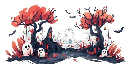 halloween, pumpkin, moon, night, autumn, house, vector, bat, castle, holiday, silhouette, horror, spooky, cartoon, illustration, scary, haunted, tree, dark, bats, celebration, set, black, design, octo