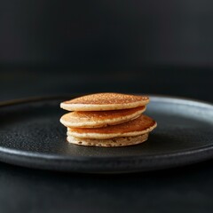 Canvas Print - A stack of pancakes on a black plate with some butter. AI.