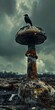 © Cary - bird sitting top mushroom object post apocalyptic background florida russia future looming trees beautifully infected lifelike tall scorched
