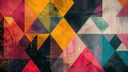 Wall Mural - Colorful abstract geometric background with triangle shapes and grunge textures