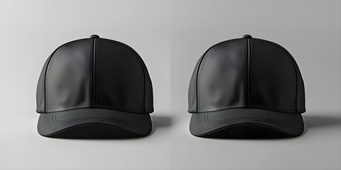 Wall Mural - Front and back views of a blank black baseball cap mockup. Concept Black baseball cap mockup, Front and back views, Blank template, Product display, Design showcase