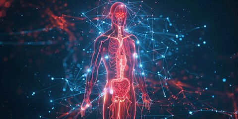 Wall Mural - 3d hologram of human body with circulatory system a detailed 3d hologram showing the human circulato
