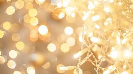 Leinwandbilder - Beige ivory background with soft glowing lights and beautiful bokeh with shine lights Backdrop for wedding cards : Generative AI