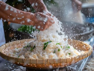 Wall Mural - Vibrant Impressionism Splashes in Isaan Cuisine: The Essence of Sticky Rice (Khao Niew) Explained