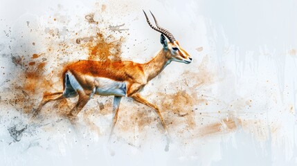 Canvas Print - A gazelle runs freely in a lush green meadow, with wildflowers and tall grasses swaying in the wind