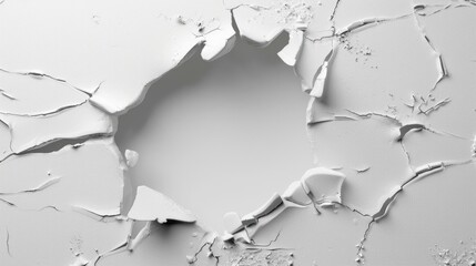 Poster - A hole in a white wall with paint splattered around, suitable for use as a background or for illustration of construction or renovation themes