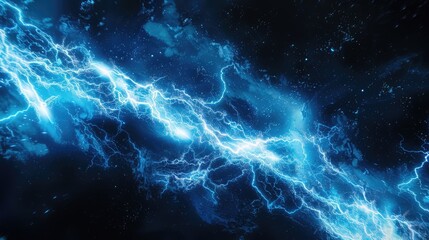 Wall Mural - a close-up shot of lightning striking the dark sky, with no clouds or distractions