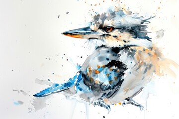 Canvas Print - A colorful illustration of a bird perched on a clean and simple white surface