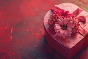 Poster - A decorative heart-shaped box with a single flower sitting on top