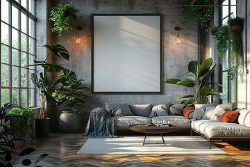 Wall Mural - A large white wall with a black frame and a large window
