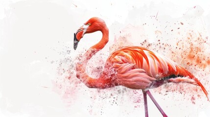 Sticker - A flamingo standing in shallow water with its head down, great for aquatic or wildlife scenes