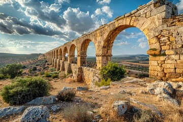 Sticker - A historic stone bridge with rounded arches on either side, perfect for use in historical or architectural settings