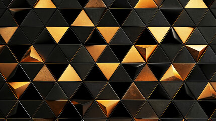 Wall Mural - Triangular geometric black and gold background luxury elegant wallpaper design blank banner