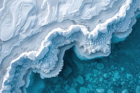 A large wave of ice and snow crashing into the ocean