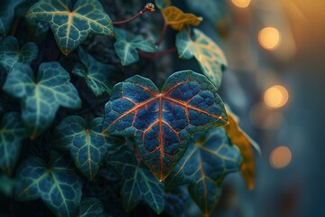 Wall Mural - A leafy green plant with a blue leaf in the foreground