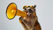 © Natalia S. - A cute raccoon in sunglasses is yelling into a yellow megaphone