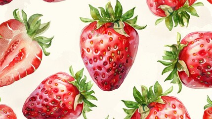 Watercolor strawberry seamless pattern