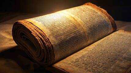 Jewish Bible. Selective focus. Old worn Jewish books. Opened scripture pages