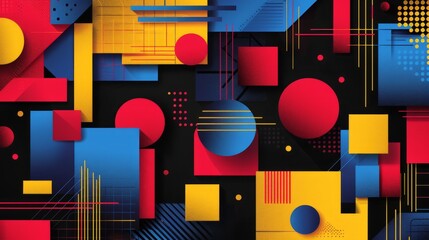 Wall Mural - Vibrant geometric background design with red, yellow, and blue shapes