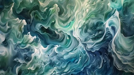 Sticker - Delicate swirls of icy blue hues dancing across the canvas in an abstract representation of waves, Delicate swirls of icy blue hues dancing across the canvas