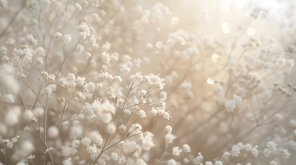 Soft focus blur gypsophila flower Fog smoke nature horizontal copy space background : Generative AI