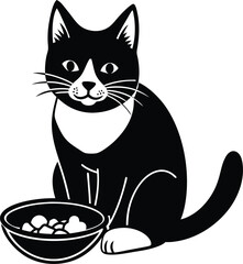 Cat and food vector icon