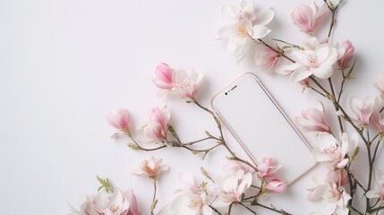 Wall Mural - White Smartphone with Spring Blossoms