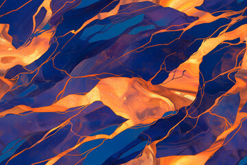 Wall Mural - A seamless abstract pattern with orange and blue marbled effect, showcasing flowing and dynamic lines.