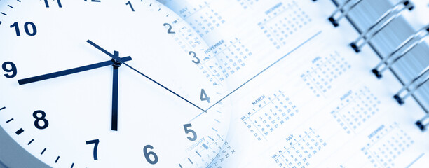 Wall Mural - time management. clock face and calendar diary page