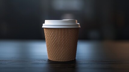 Wall Mural - Disposable Coffee Cup on Dark Table