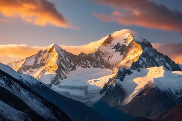 Wall Mural - Snowy Mountain Range: Majestic Peaks Covered in White Snow