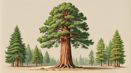 sequoia in engraving style. sequoia is the tallest tree on earth. vintage botanical illustration on 