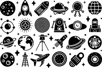 Wall Mural - Space & Astronomy related concept  such as planet, star, moon, telescope & many more editable stroke outline icons isolated on white background flat vector illustration