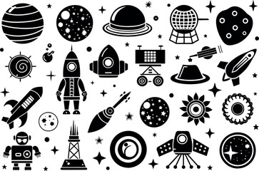 Wall Mural - Space & Astronomy related concept  such as planet, star, moon, telescope & many more editable stroke outline icons isolated on white background flat vector illustration