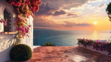 Beautiful view of the sea and the sunset. 3d rendering