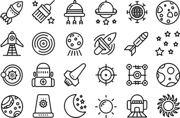 Wall Mural - Space & Astronomy related concept  such as planet, star, moon, telescope & many more editable stroke outline icons isolated on white background flat vector illustration