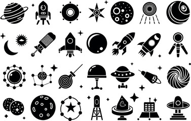 Wall Mural - Space & Astronomy related concept  such as planet, star, moon, telescope & many more editable stroke outline icons isolated on white background flat vector illustration