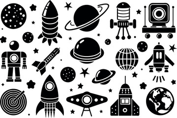 Wall Mural - Space & Astronomy related concept  such as planet, star, moon, telescope & many more editable stroke outline icons isolated on white background flat vector illustration