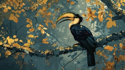 Sticker - Tropical Toucan in a Golden Canopy