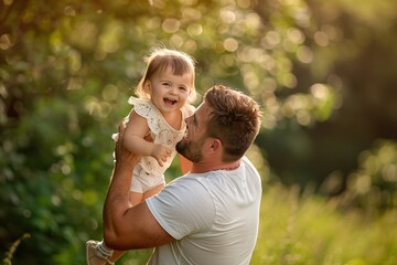 Wall Mural - Father and daughter are enjoying their time together in a park on a sunny summer day