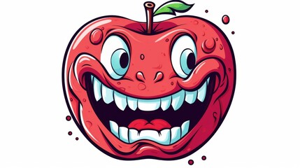 Wall Mural - A highly detailed and vividly colored cartoonish red apple with an exaggerated, happy expression, showcasing large eyes and a broad smile, ideal for playful themes.