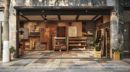 boutique craft store with a fa? section ade made from various types of wood, each showcasing the natural beauty and texture of the material