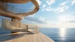 © Adnan saheem - coastal observation deck with a spiraling wooden structure that provides panoramic views of the ocean and horizon