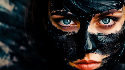 Wall Mural - Young beautiful woman, covered in black paint.