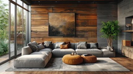 Poster - Modern Living Room with a Rustic Aesthetic