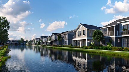 Wall Mural - image of a riverside development where each modern home features James Hardie Siding