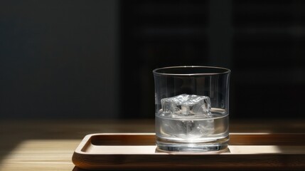 Wall Mural - A close-up of a cocktail glass with a crystal-clear drink and a single ice cube