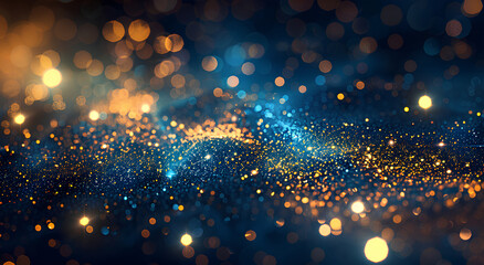 Wall Mural - abstract background with dark blue and gold particle. christmas golden light shine particles bokeh o