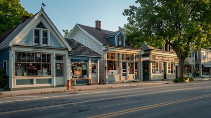 Wall Mural - series of small business shops in a historic downtown