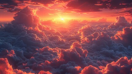Wall Mural - An illustration of a sunset / sunrise with clouds from Celestial World